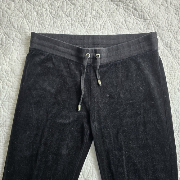 BCBG Black Velour Rhinestone Logo Track Pants - Picture 5 of 9